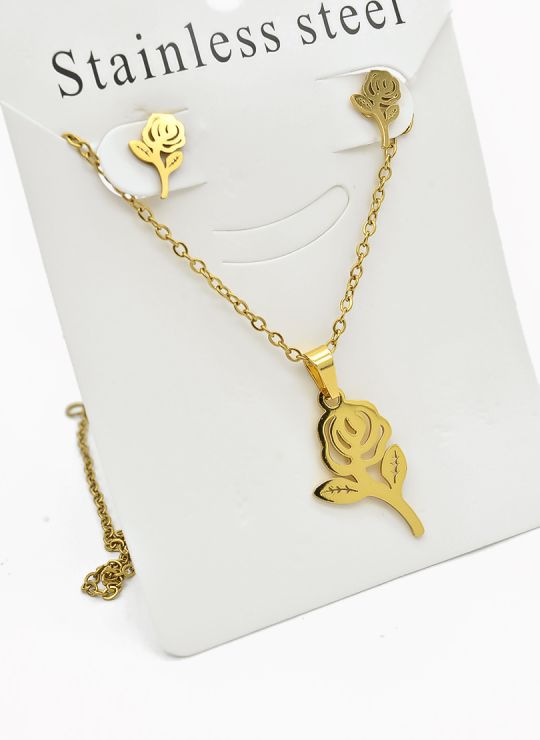 SET DE COLLAR, DIJE Y ARETES EN ACERO INOXIDABLE 316L