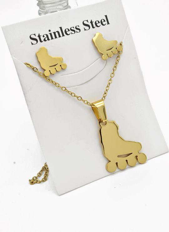 SET DE COLLAR, DIJE Y ARETES EN ACERO INOXIDABLE 316L