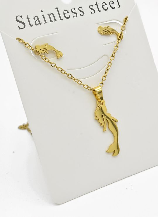SET DE COLLAR, DIJE Y ARETES EN ACERO INOXIDABLE 316L