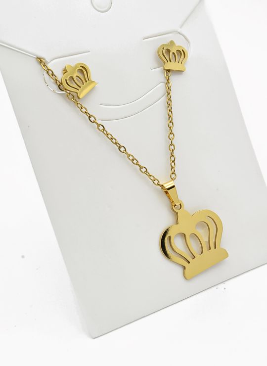 SET DE COLLAR, DIJE Y ARETES EN ACERO INOXIDABLE 316L