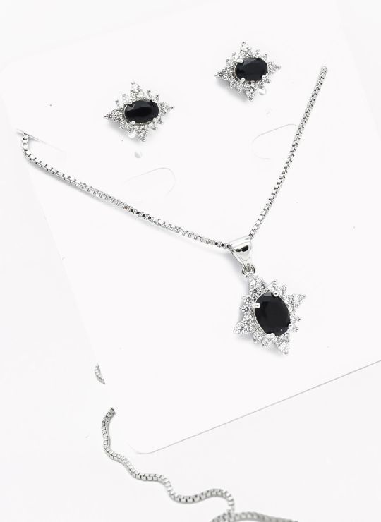 SET DE COLLAR Y DIJE EN RODIO CON MICROCIRCIONES/XUPING