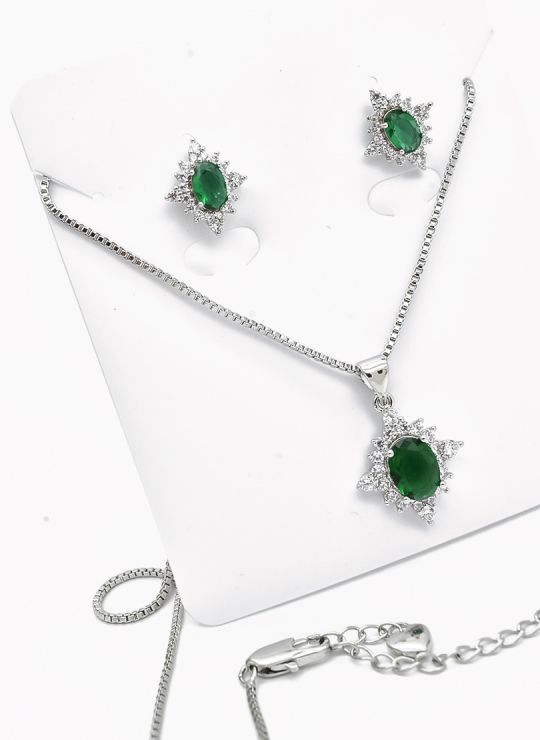 SET DE COLLAR Y DIJE EN RODIO CON MICROCIRCIONES/XUPING