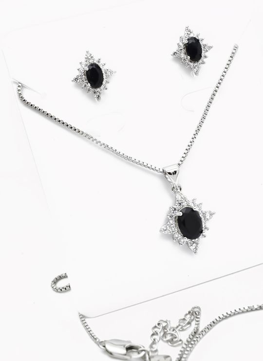 SET DE COLLAR Y DIJE EN RODIO CON MICROCIRCIONES/XUPING