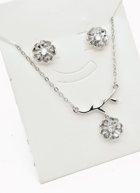 SET DE COLLAR Y DIJE EN RODIO CON MICROCIRCIONES/XUPING