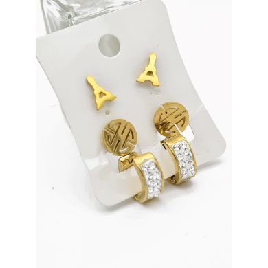 SET DE ARETES X 3 CRISTALES SURTIDO/ACERO INOXIDABLE