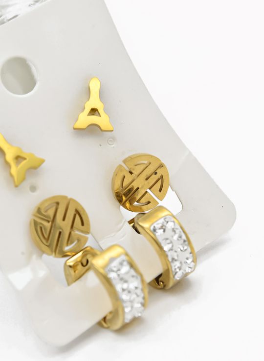 SET DE ARETES X 3 CRISTALES SURTIDO/ACERO INOXIDABLE