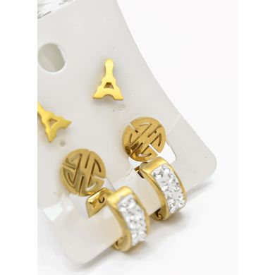 SET DE ARETES X 3 CRISTALES SURTIDO/ACERO INOXIDABLE