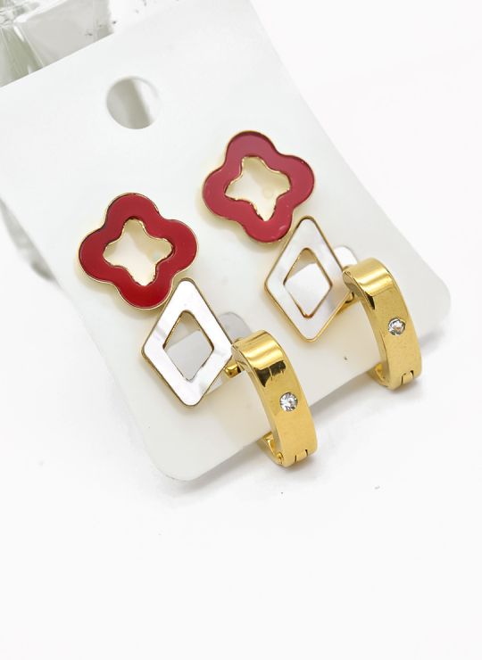 SET DE ARETES X 3 CRISTALES SURTIDO/ACERO INOXIDABLE