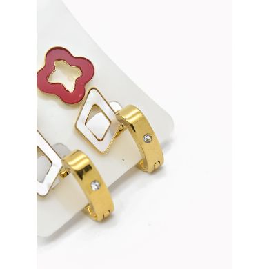 SET DE ARETES X 3 CRISTALES SURTIDO/ACERO INOXIDABLE