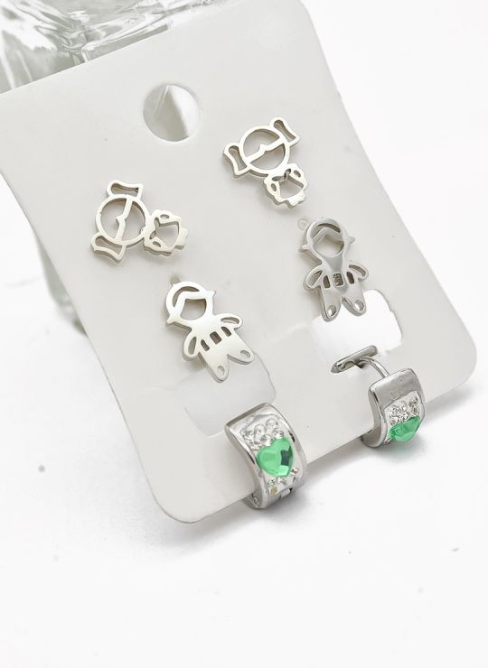 SET DE ARETES X 3 CRISTALES SURTIDO/ACERO INOXIDABLE