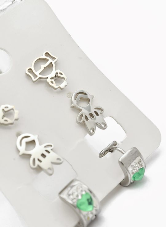 SET DE ARETES X 3 CRISTALES SURTIDO/ACERO INOXIDABLE