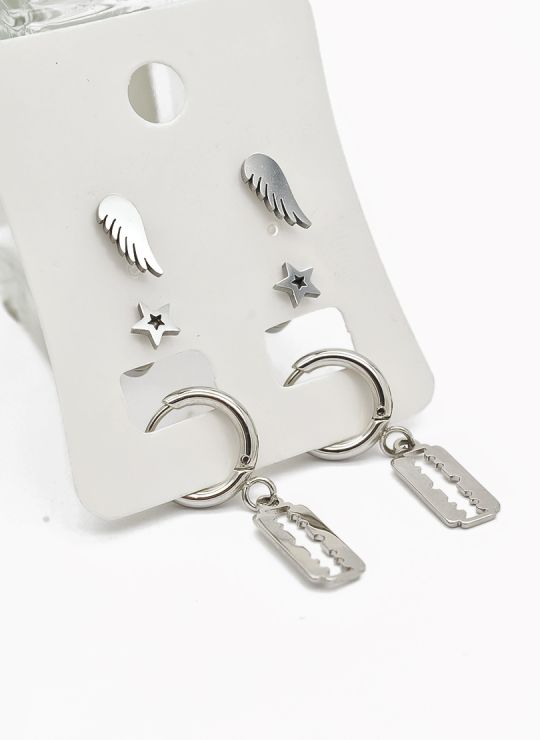 SET DE ARETES X 3 CRISTALES SURTIDO/ACERO INOXIDABLE