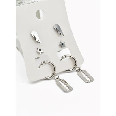 SET DE ARETES X 3 CRISTALES SURTIDO/ACERO INOXIDABLE