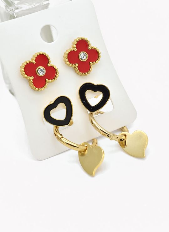 SET DE ARETES X 3 CRISTALES SURTIDO/ACERO INOXIDABLE