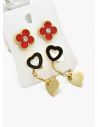 SET DE ARETES X 3 CRISTALES SURTIDO/ACERO INOXIDABLE