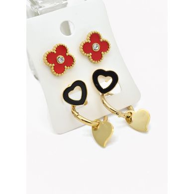 SET DE ARETES X 3 CRISTALES SURTIDO/ACERO INOXIDABLE
