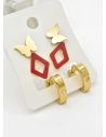 SET DE ARETES X 3 CRISTALES SURTIDO/ACERO INOXIDABLE