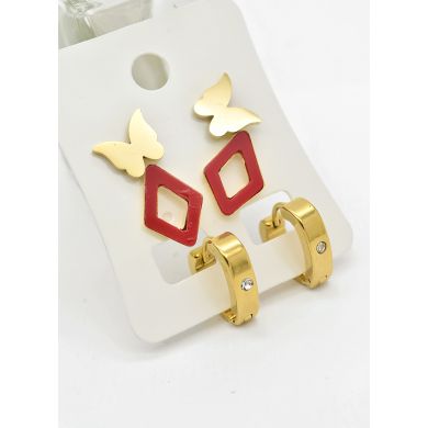 SET DE ARETES X 3 CRISTALES SURTIDO/ACERO INOXIDABLE