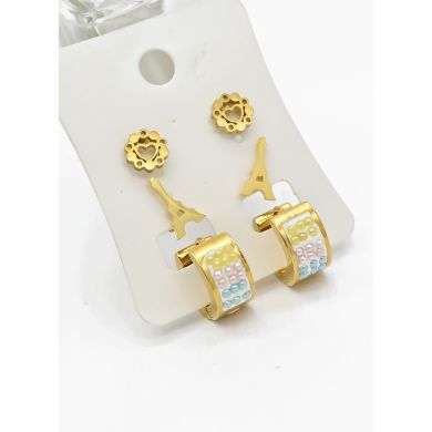SET DE ARETES X 3 CRISTALES SURTIDO/ACERO INOXIDABLE