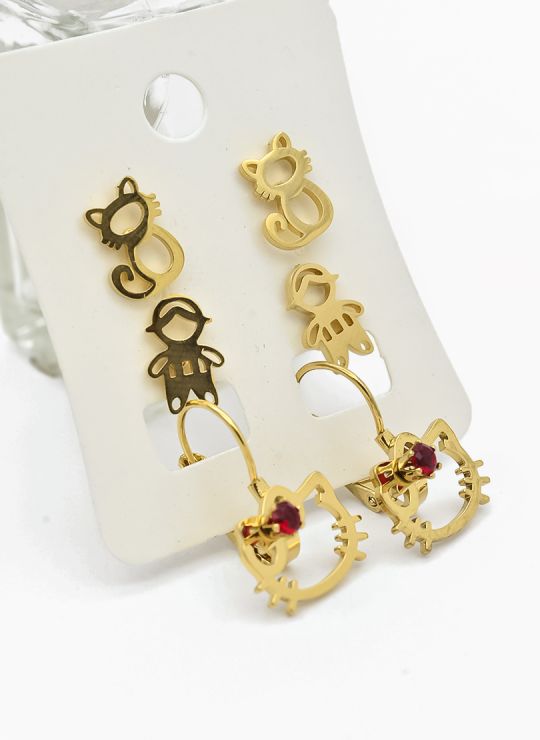 SET DE ARETES X 3 CRISTALES SURTIDO/ACERO INOXIDABLE