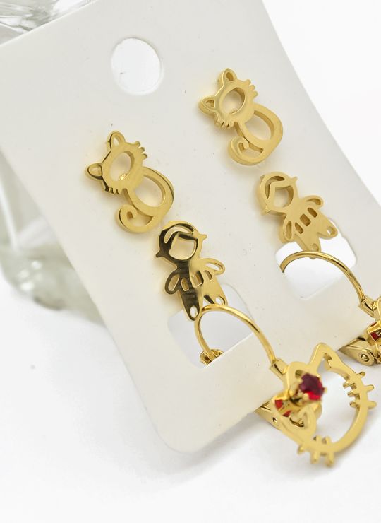 SET DE ARETES X 3 CRISTALES SURTIDO/ACERO INOXIDABLE