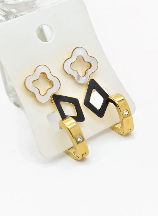 SET DE ARETES X 3 CRISTALES SURTIDO/ACERO INOXIDABLE