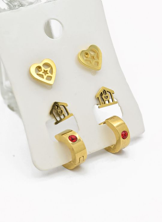 SET DE ARETES X 3 CRISTALES SURTIDO/ACERO INOXIDABLE