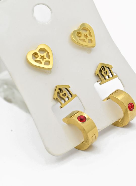 SET DE ARETES X 3 CRISTALES SURTIDO/ACERO INOXIDABLE