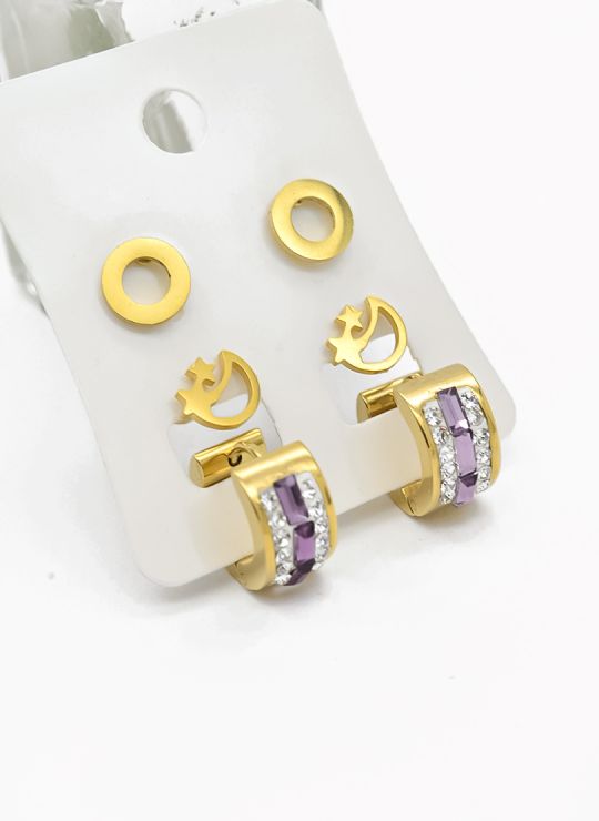 SET DE ARETES X 3 CRISTALES SURTIDO/ACERO INOXIDABLE