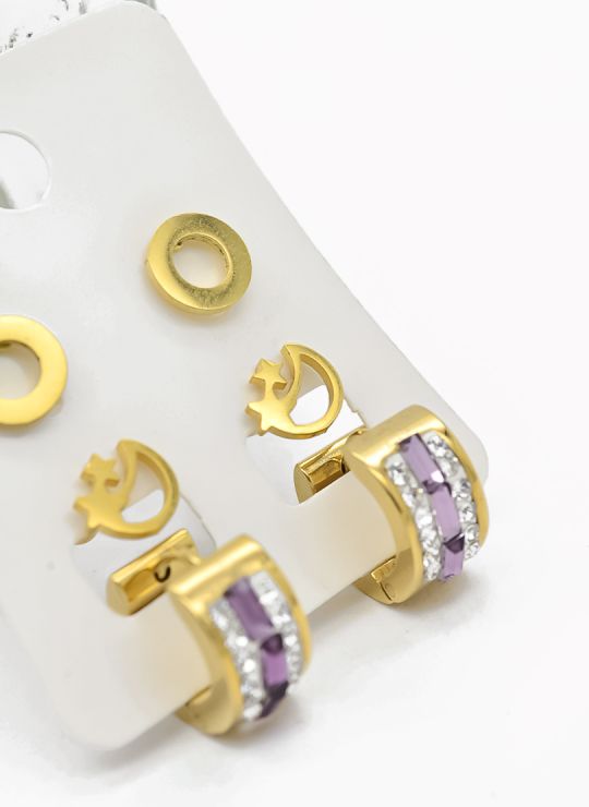 SET DE ARETES X 3 CRISTALES SURTIDO/ACERO INOXIDABLE