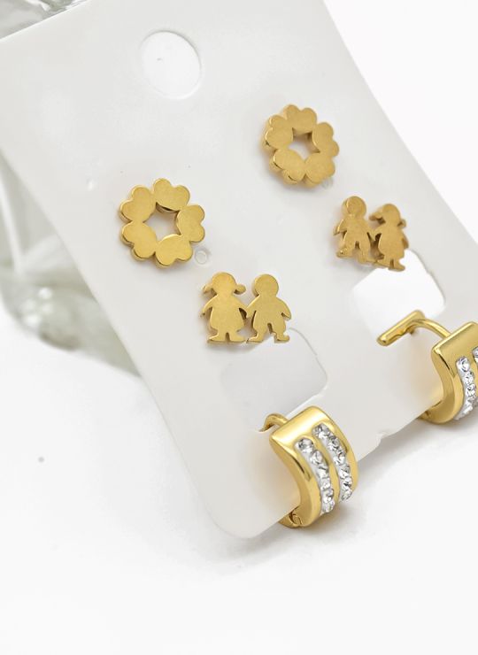 SET DE ARETES X 3 CRISTALES SURTIDO/ACERO INOXIDABLE