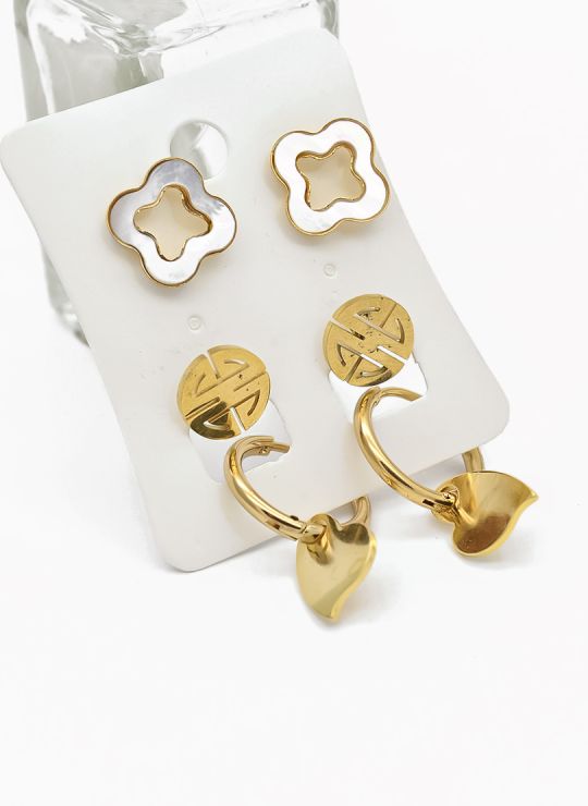 SET DE ARETES X 3 CRISTALES SURTIDO/ACERO INOXIDABLE