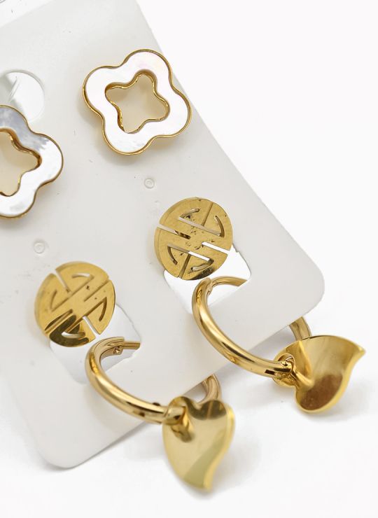 SET DE ARETES X 3 CRISTALES SURTIDO/ACERO INOXIDABLE