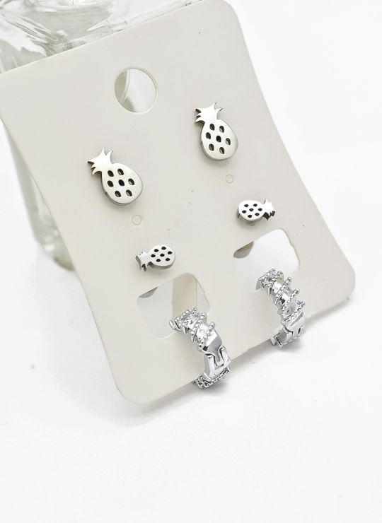 SET DE ARETES X 3 CRISTALES SURTIDO/ACERO INOXIDABLE