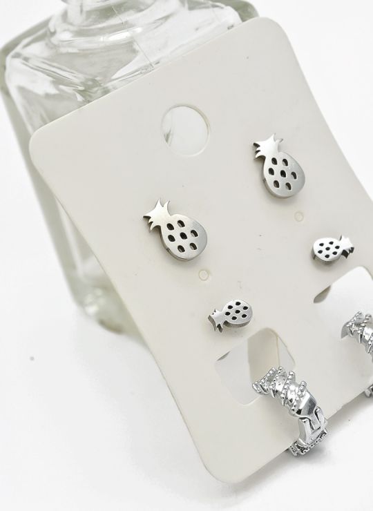 SET DE ARETES X 3 CRISTALES SURTIDO/ACERO INOXIDABLE