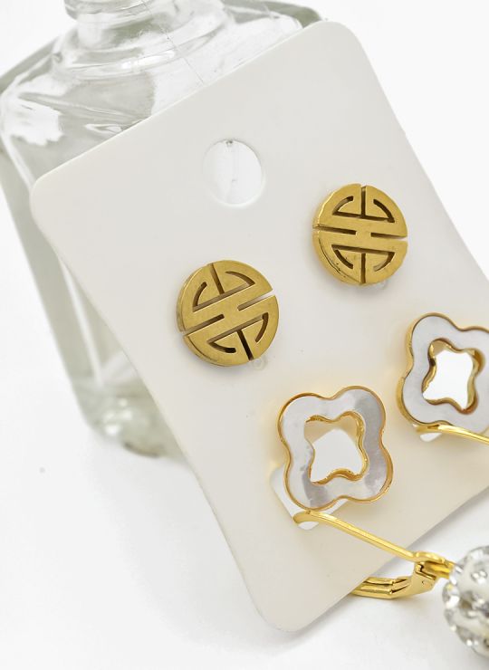 SET DE ARETES X 3 CRISTALES SURTIDO/ACERO INOXIDABLE