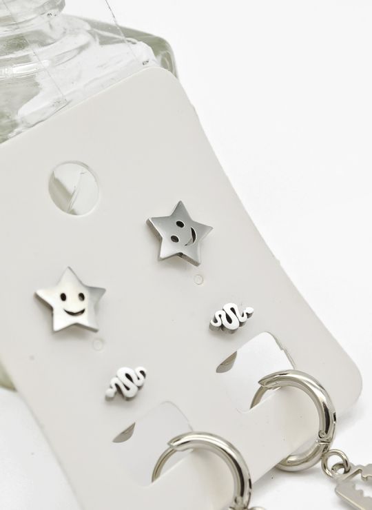 SET DE ARETES X 3 CRISTALES SURTIDO/ACERO INOXIDABLE