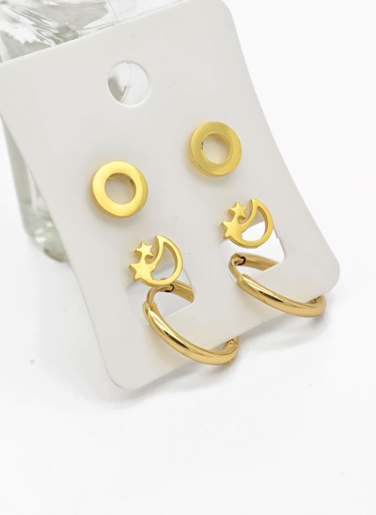 SET DE ARETES X 3 CRISTALES SURTIDO/ACERO INOXIDABLE