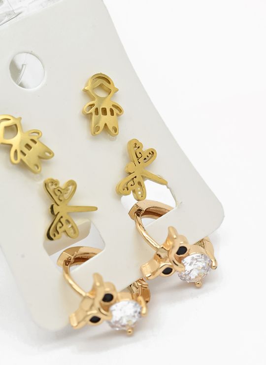 SET DE ARETES X 3 CRISTALES SURTIDO/ACERO INOXIDABLE