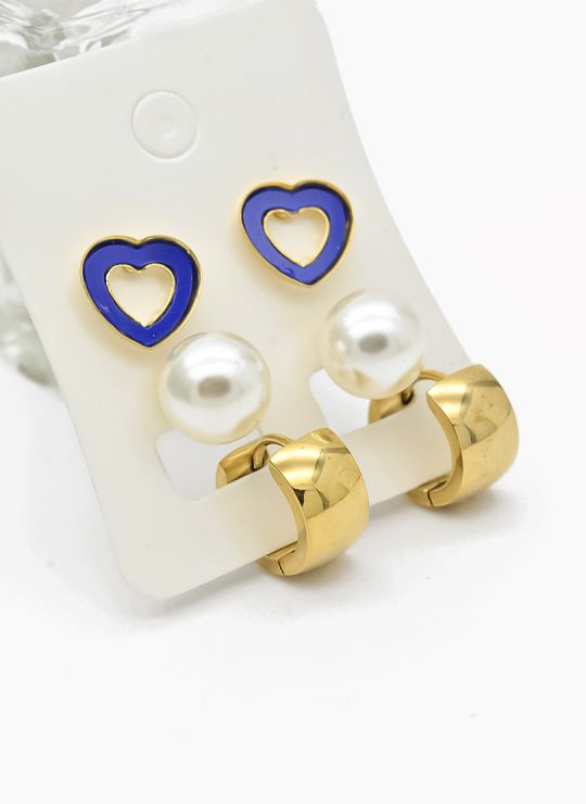 SET DE ARETES X 3 CRISTALES SURTIDO/ACERO INOXIDABLE