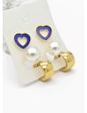 SET DE ARETES X 3 CRISTALES SURTIDO/ACERO INOXIDABLE
