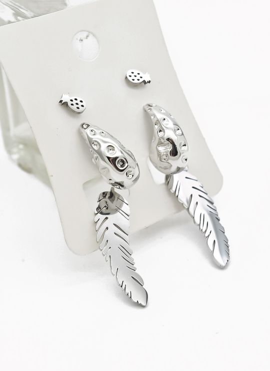 SET DE ARETES X 3 CRISTALES SURTIDO/ACERO INOXIDABLE