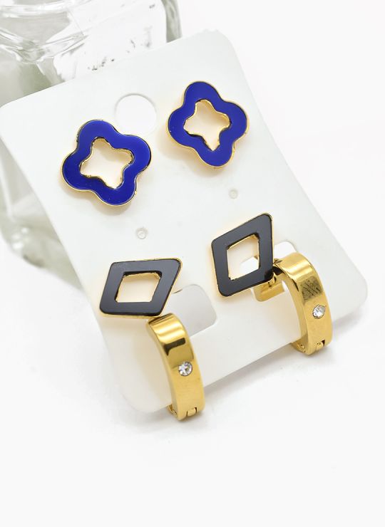 SET DE ARETES X 3 CRISTALES SURTIDO/ACERO INOXIDABLE