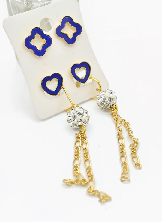 SET DE ARETES X 3 CRISTALES SURTIDO/ACERO INOXIDABLE