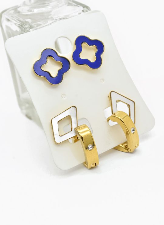 SET DE ARETES X 3 CRISTALES SURTIDO/ACERO INOXIDABLE