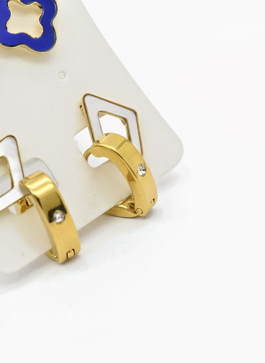 SET DE ARETES X 3 CRISTALES SURTIDO/ACERO INOXIDABLE