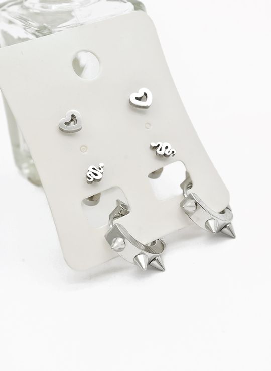 SET DE ARETES X 3 CRISTALES SURTIDO/ACERO INOXIDABLE