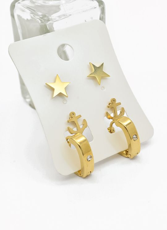 SET DE ARETES X 3 CRISTALES SURTIDO/ACERO INOXIDABLE