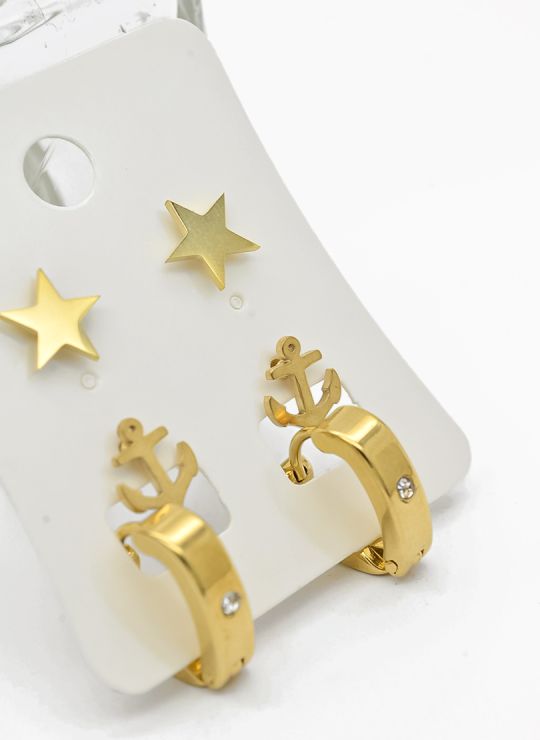 SET DE ARETES X 3 CRISTALES SURTIDO/ACERO INOXIDABLE