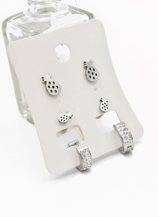 SET DE ARETES X 3 CRISTALES SURTIDO/ACERO INOXIDABLE